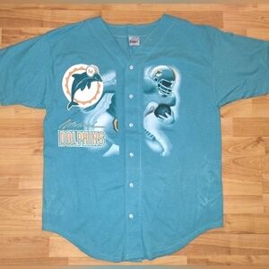 Vintage Miami Dolphins Teal Baseball Jersey Button Up Shirt 1990s XL